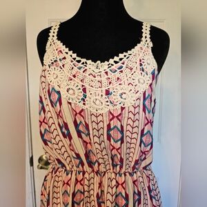 Pinkblush Aztec Print Boho Dress w/ Crochet Trim Junior's Sz M